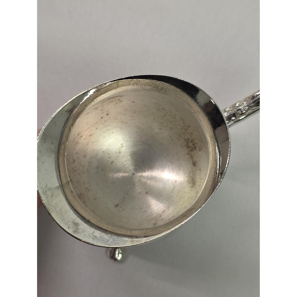 Vintage damaged silver-plated creamer pitched footed miniature ornate 2 pourer - Picture 6 of 9